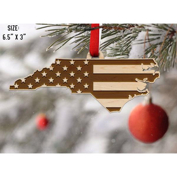American Flag State Outline Ornament ( Available In All 50 States) Ornament Shop LazerEdge NC - North Carolina Maple 