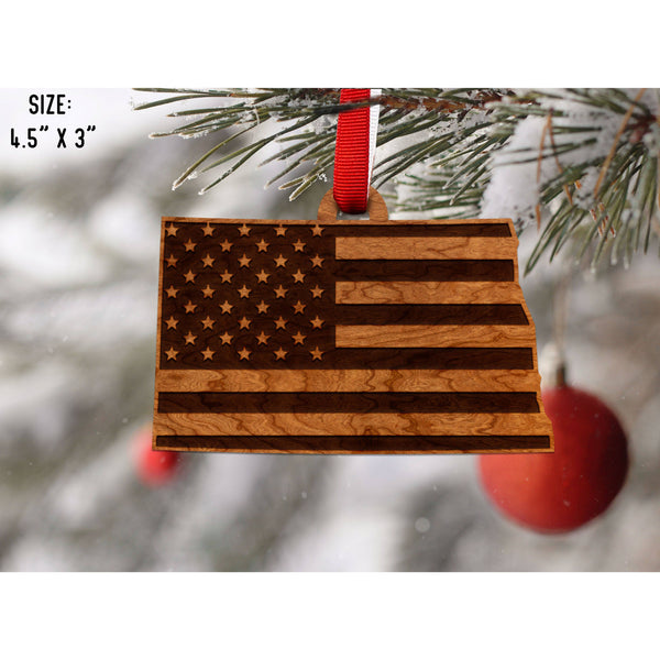 American Flag State Outline Ornament ( Available In All 50 States) Ornament Shop LazerEdge ND - North Dakota Cherry 