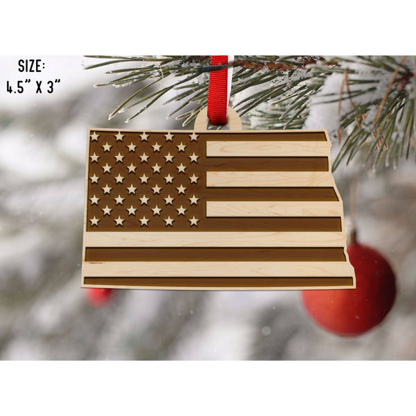 American Flag State Outline Ornament ( Available In All 50 States) Ornament Shop LazerEdge ND - North Dakota Maple 
