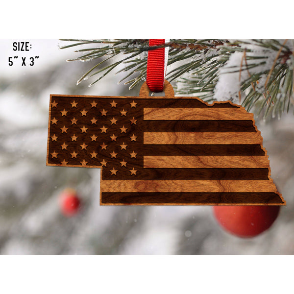 American Flag State Outline Ornament ( Available In All 50 States) Ornament Shop LazerEdge NE - Nebraska Cherry 