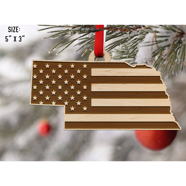 American Flag State Outline Ornament ( Available In All 50 States) Ornament Shop LazerEdge NE - Nebraska Maple 