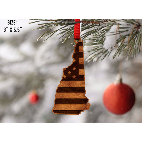 American Flag State Outline Ornament ( Available In All 50 States) Ornament Shop LazerEdge NH - New Hampshire Cherry 