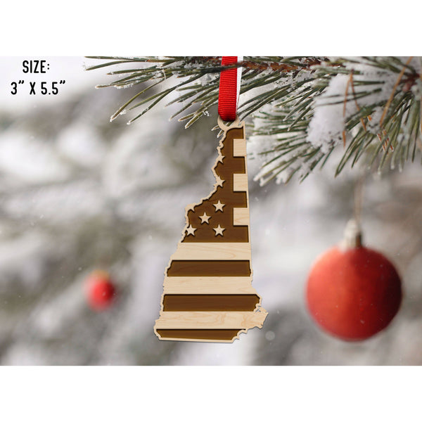 American Flag State Outline Ornament ( Available In All 50 States) Ornament Shop LazerEdge NH - New Hampshire Maple 