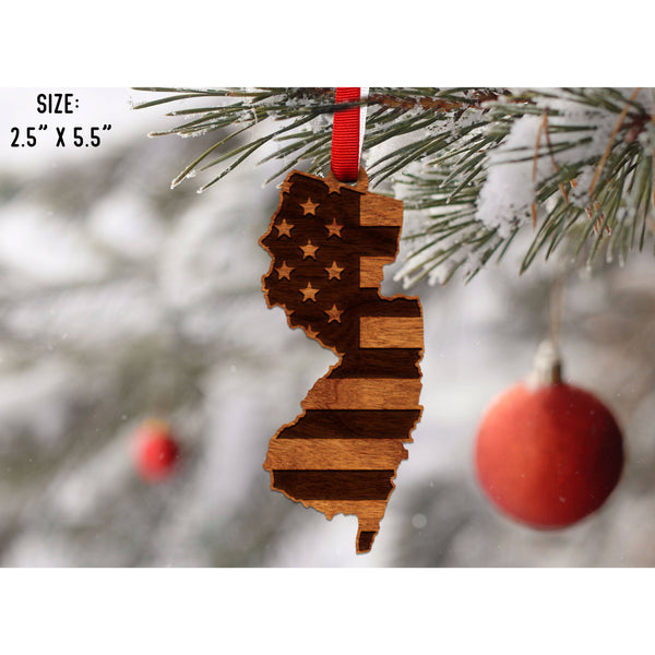 American Flag State Outline Ornament ( Available In All 50 States) Ornament Shop LazerEdge NJ - New Jersey Cherry 