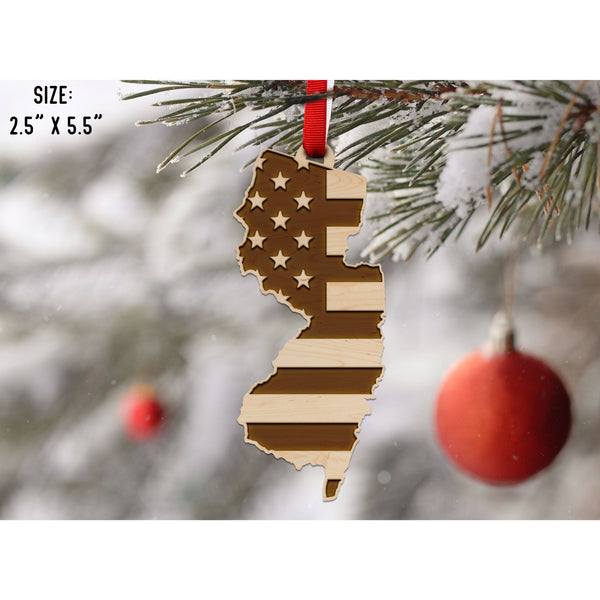 American Flag State Outline Ornament ( Available In All 50 States) Ornament Shop LazerEdge NJ - New Jersey Maple 