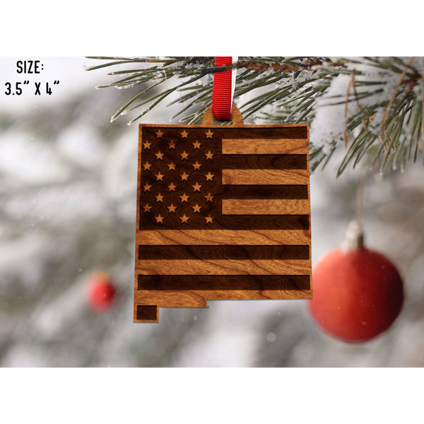American Flag State Outline Ornament ( Available In All 50 States) Ornament Shop LazerEdge NM - New Mexico Cherry 