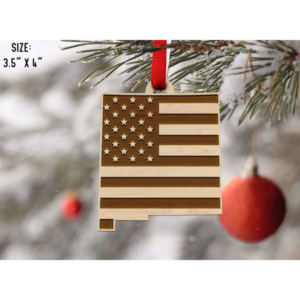 American Flag State Outline Ornament ( Available In All 50 States) Ornament Shop LazerEdge NM - New Mexico Maple 