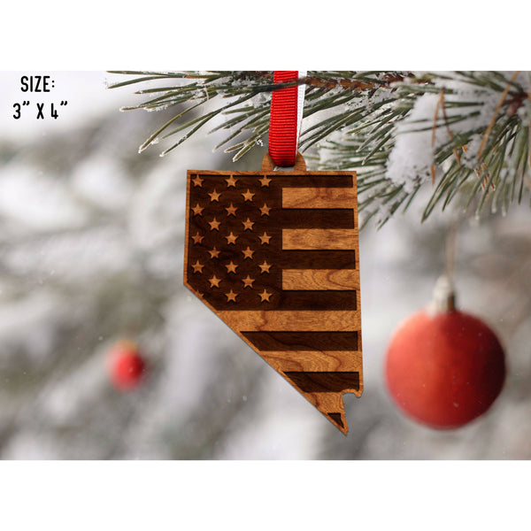 American Flag State Outline Ornament ( Available In All 50 States) Ornament Shop LazerEdge NV - Nevada Cherry 