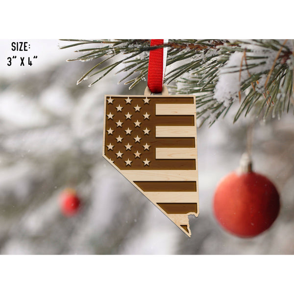 American Flag State Outline Ornament ( Available In All 50 States) Ornament Shop LazerEdge NV - Nevada Maple 