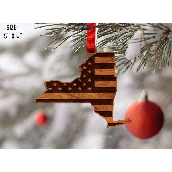 American Flag State Outline Ornament ( Available In All 50 States) Ornament Shop LazerEdge NY - New York Cherry 