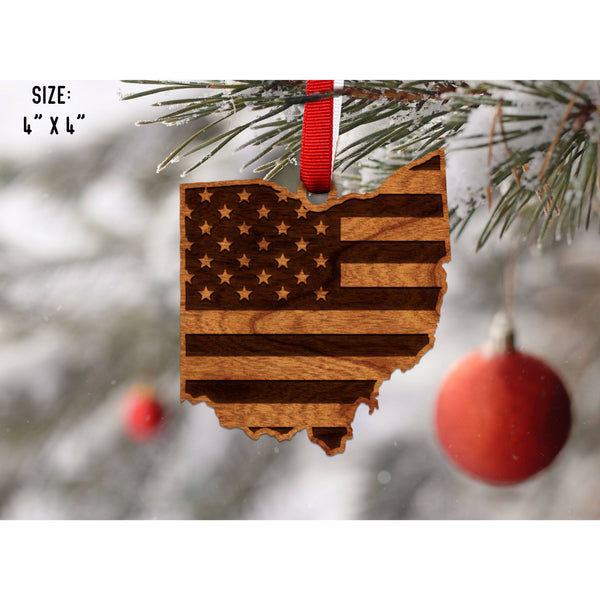 American Flag State Outline Ornament ( Available In All 50 States) Ornament Shop LazerEdge OH - Ohio Cherry 