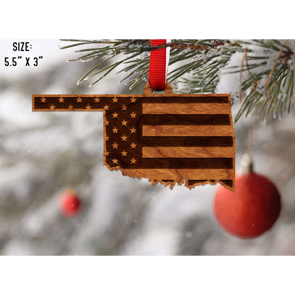 American Flag State Outline Ornament ( Available In All 50 States) Ornament Shop LazerEdge OK - Oklahoma Cherry 