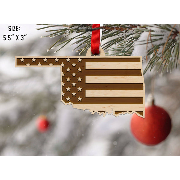 American Flag State Outline Ornament ( Available In All 50 States) Ornament Shop LazerEdge OK - Oklahoma Maple 