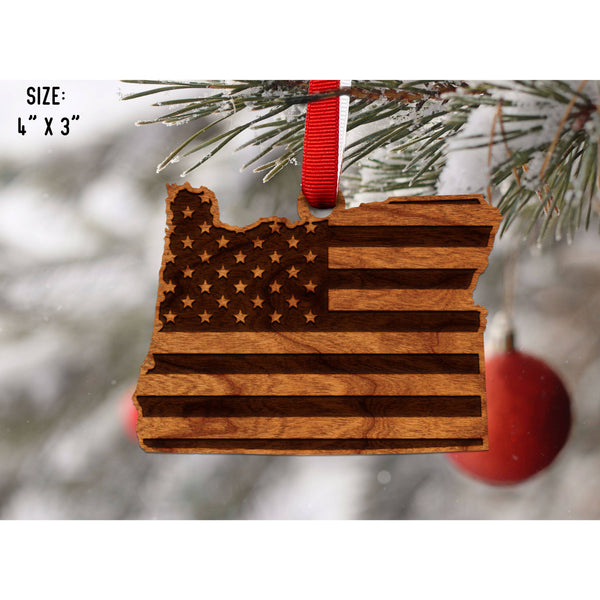 American Flag State Outline Ornament ( Available In All 50 States) Ornament Shop LazerEdge OR - Oregon Cherry 