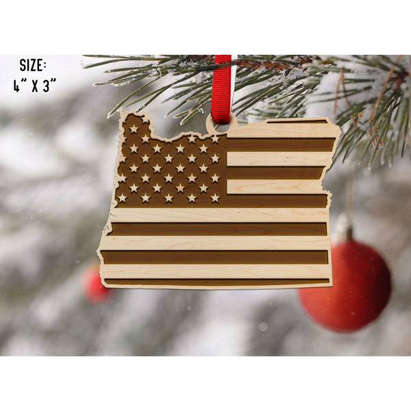 American Flag State Outline Ornament ( Available In All 50 States) Ornament Shop LazerEdge OR - Oregon Maple 
