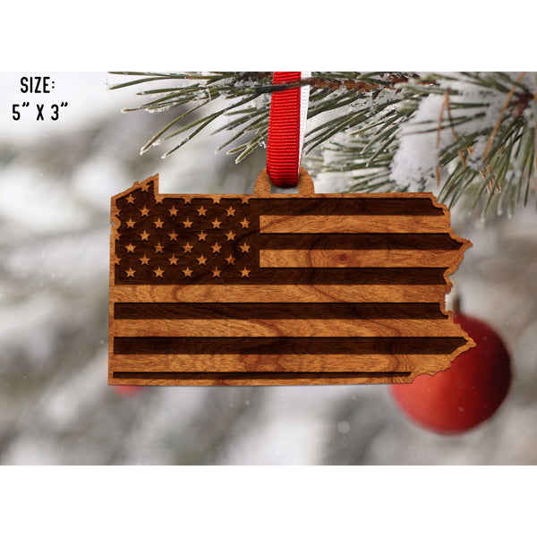 American Flag State Outline Ornament ( Available In All 50 States) Ornament Shop LazerEdge PA - Pennsylvania Cherry 