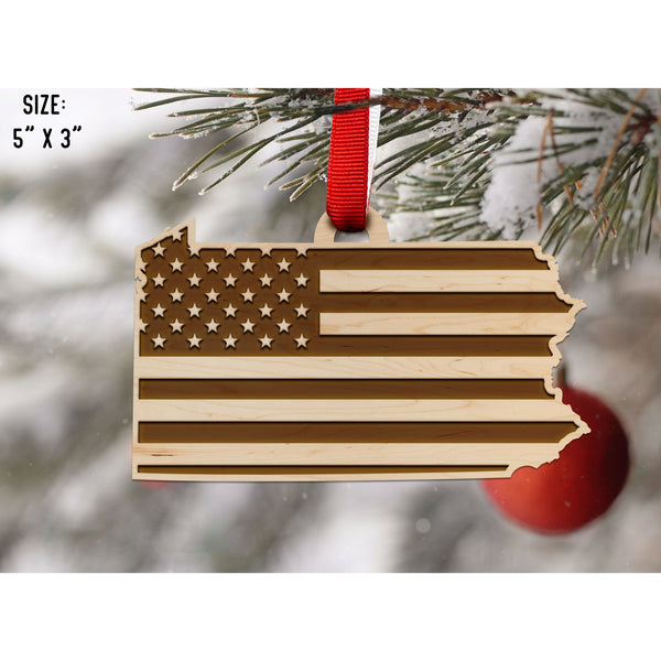 American Flag State Outline Ornament ( Available In All 50 States) Ornament Shop LazerEdge PA - Pennsylvania Maple 