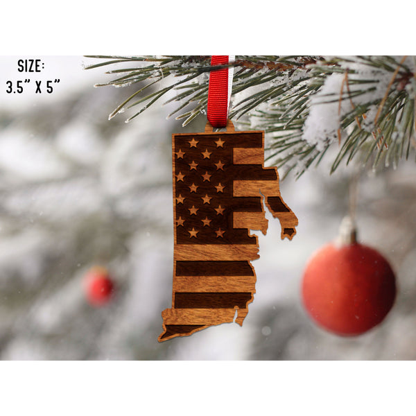 American Flag State Outline Ornament ( Available In All 50 States) Ornament Shop LazerEdge RI - Rhode Island Cherry 