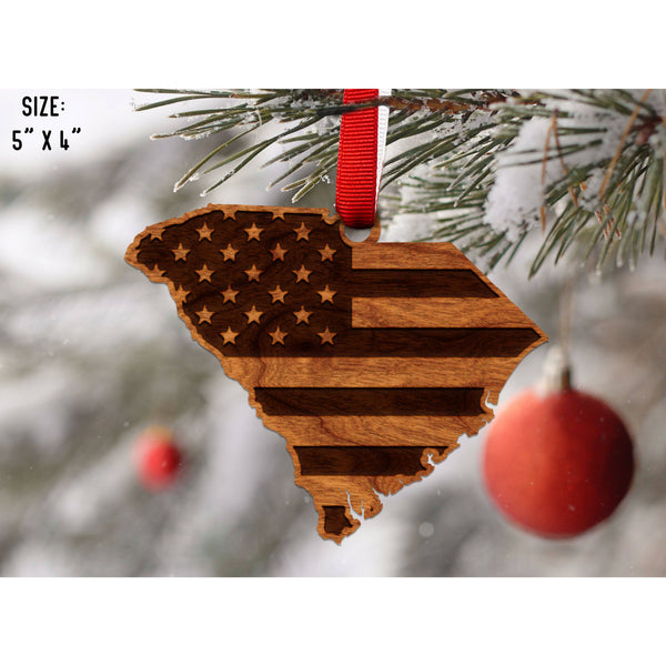 American Flag State Outline Ornament ( Available In All 50 States) Ornament Shop LazerEdge SC - South Carolina Cherry 