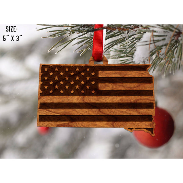 American Flag State Outline Ornament ( Available In All 50 States) Ornament Shop LazerEdge SD - South Dakota Cherry 