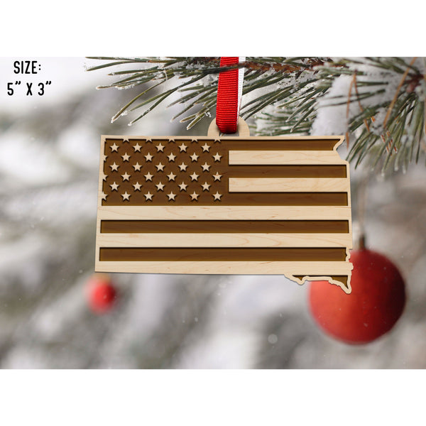American Flag State Outline Ornament ( Available In All 50 States) Ornament Shop LazerEdge SD - South Dakota Maple 