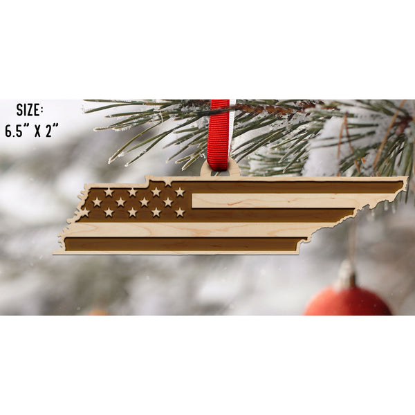 American Flag State Outline Ornament ( Available In All 50 States) Ornament Shop LazerEdge TN - Tennessee Maple 