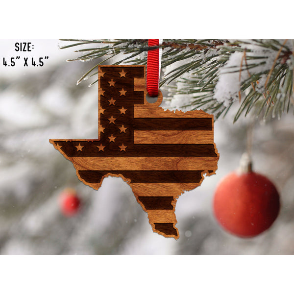 American Flag State Outline Ornament ( Available In All 50 States) Ornament Shop LazerEdge TX - Texas Cherry 