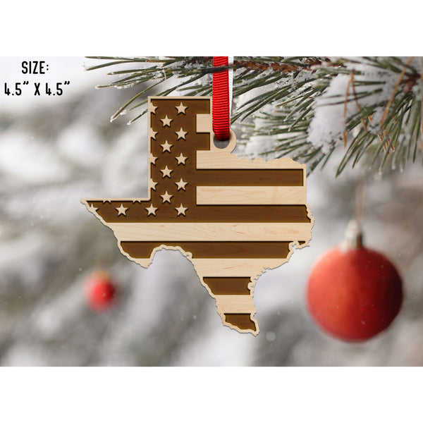 American Flag State Outline Ornament ( Available In All 50 States) Ornament Shop LazerEdge TX - Texas Maple 