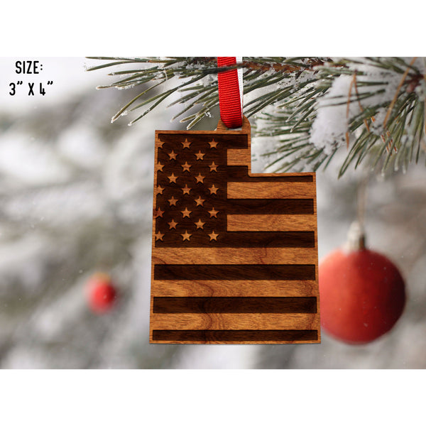 American Flag State Outline Ornament ( Available In All 50 States) Ornament Shop LazerEdge UT - Utah Cherry 