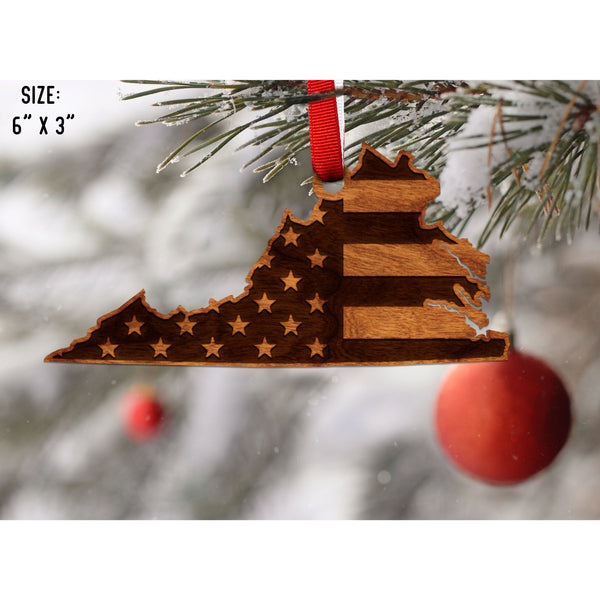 American Flag State Outline Ornament ( Available In All 50 States) Ornament Shop LazerEdge VA - Virginia Cherry 