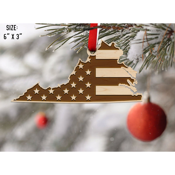 American Flag State Outline Ornament ( Available In All 50 States) Ornament Shop LazerEdge VA - Virginia Maple 