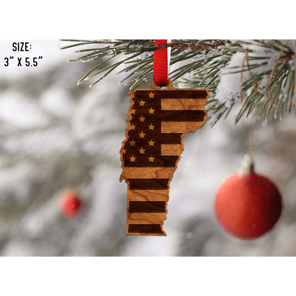 American Flag State Outline Ornament ( Available In All 50 States) Ornament Shop LazerEdge VT - Vermont Cherry 