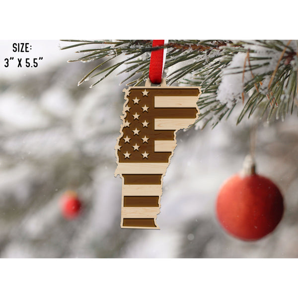 American Flag State Outline Ornament ( Available In All 50 States) Ornament Shop LazerEdge VT - Vermont Maple 