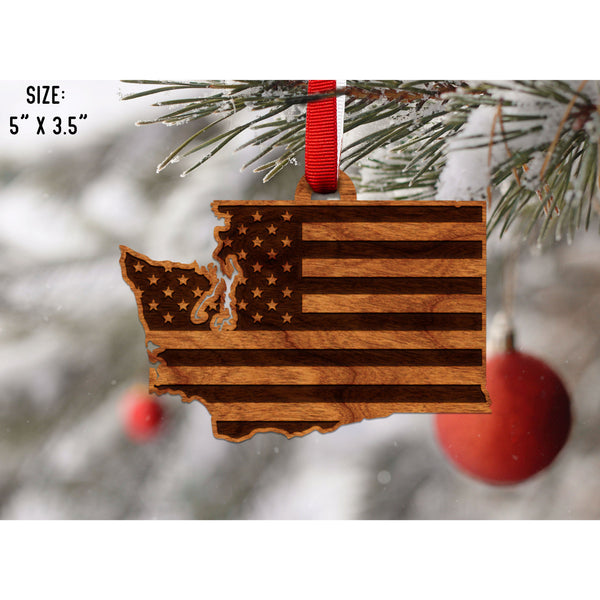 American Flag State Outline Ornament ( Available In All 50 States) Ornament Shop LazerEdge WA - Washington Cherry 