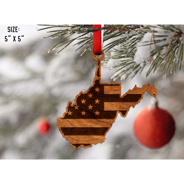 American Flag State Outline Ornament ( Available In All 50 States) Ornament Shop LazerEdge WV - West Virginia Cherry 