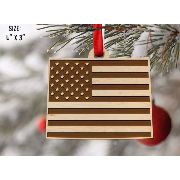 American Flag State Outline Ornament ( Available In All 50 States) Ornament Shop LazerEdge WY - Wyoming Maple 