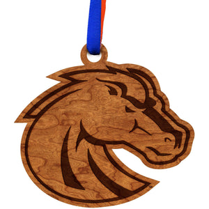 Boise State Broncos Ornament – Crafted from Cherry and Maple Wood – Click to see Multiple Designs Available – Boise State University (BSU) Ornament Shop LazerEdge Bronco Head Cherry 