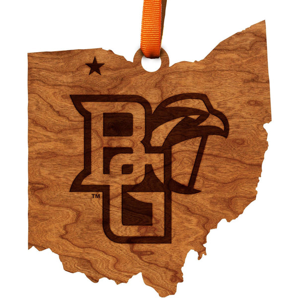 Bowling Green State University - Ornament - Logo Cutout - State Map with BG with Falcon Ornament LazerEdge 
