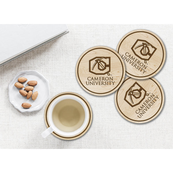 Cameron University Coaster – Crafted from Cherry and Maple Wood – Cameron University Coaster Shop LazerEdge 