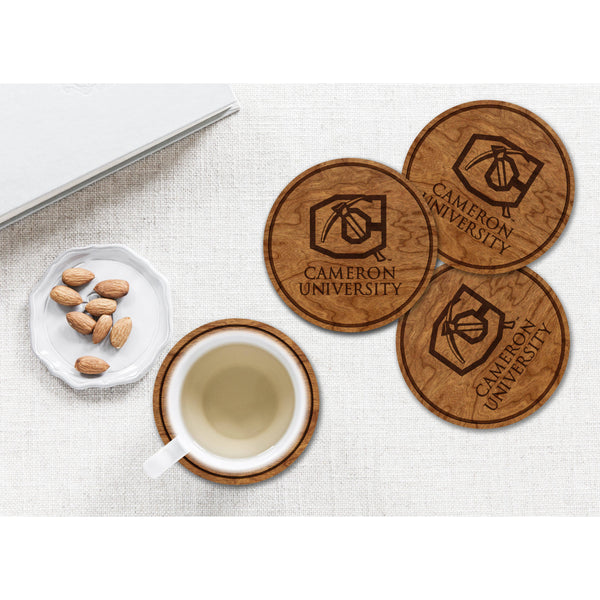 Cameron University Coaster – Crafted from Cherry and Maple Wood – Cameron University Coaster Shop LazerEdge 
