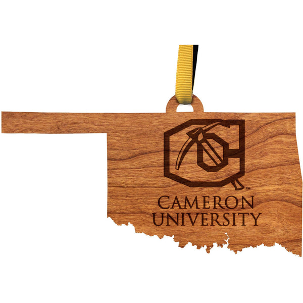 Cameron University Ornament – Crafted from Cherry and Maple Wood – Cameron University Ornament Shop LazerEdge Cherry 