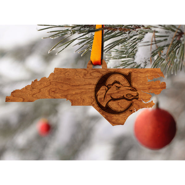 Campbell Camels Ornament – Crafted from Cherry and Maple Wood – Click to see Multiple Designs Available – Campbell University Ornament Shop LazerEdge 