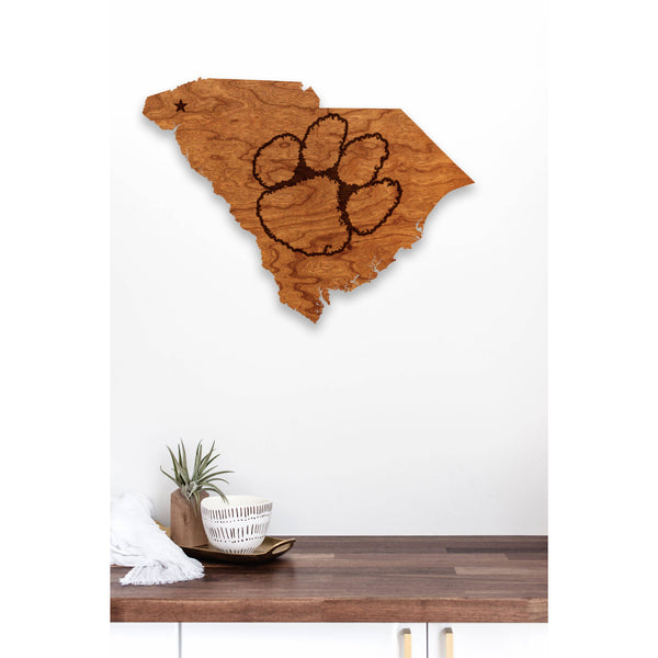 Clemson - Wall Hanging - State Map - Tiger Paw Wireframe Wall Hanging LazerEdge 