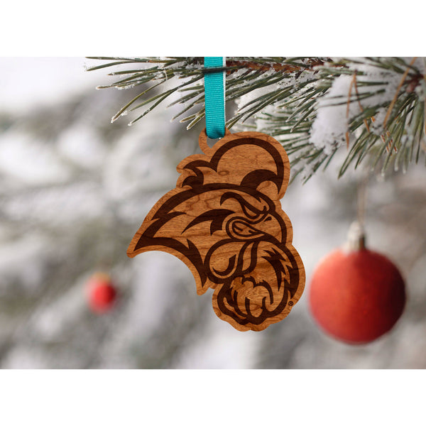 Coastal Carolina - Ornament - Logo Cutout of Rooster -Turquoise and Dark Gold Ribbon Ornament LazerEdge 