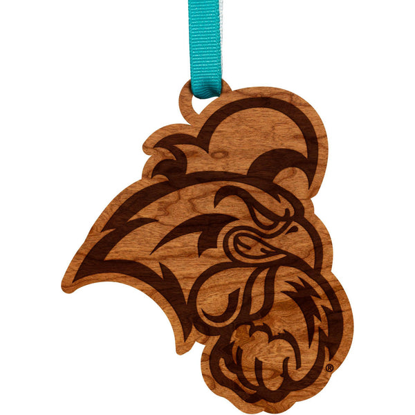 Coastal Carolina - Ornament - Logo Cutout of Rooster -Turquoise and Dark Gold Ribbon Ornament LazerEdge 