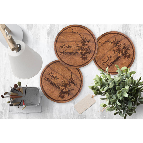 Coasters - Lake Norman Outline with Name - Cherry Coaster LazerEdge 