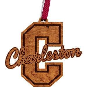 College of Charleston - Ornament - Logo Cutout of Block "C" - Maroon and White Ribbon Ornament LazerEdge 