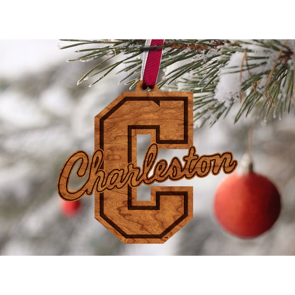 College of Charleston - Ornament - Logo Cutout of Block "C" - Maroon and White Ribbon Ornament LazerEdge 