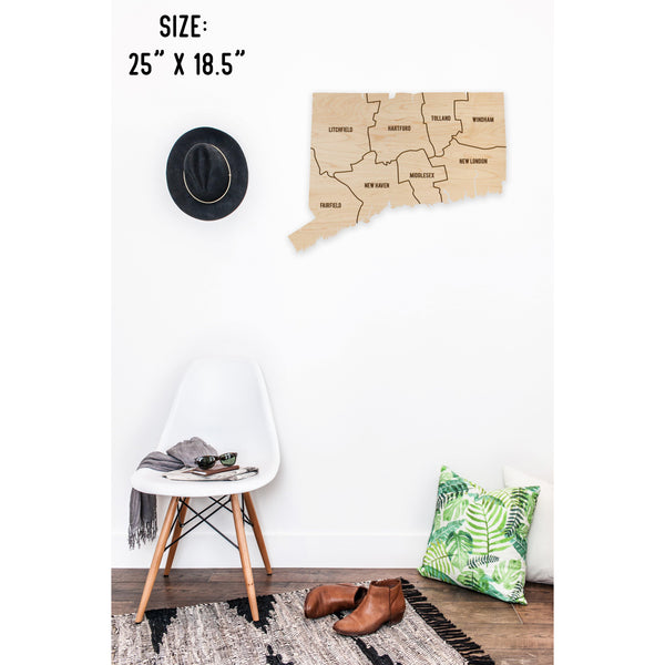 County State Outline Wall Hanging (Available In All 50 States) Large Size Wall Hanging Shop LazerEdge CT - Connecticut Maple 