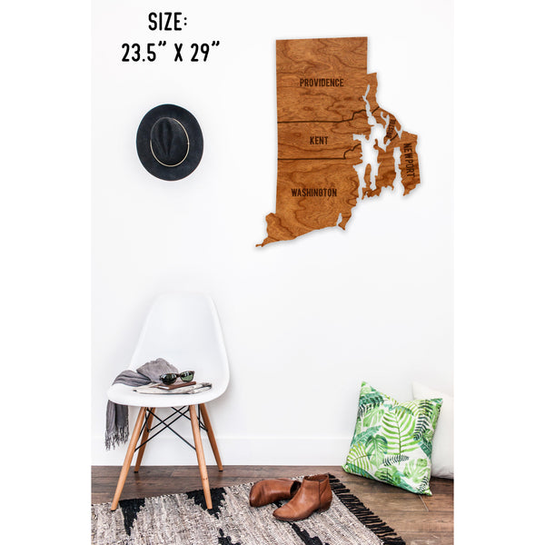 County State Outline Wall Hanging (Available In All 50 States) Large Size Wall Hanging Shop LazerEdge RI - Rhode Island Cherry 